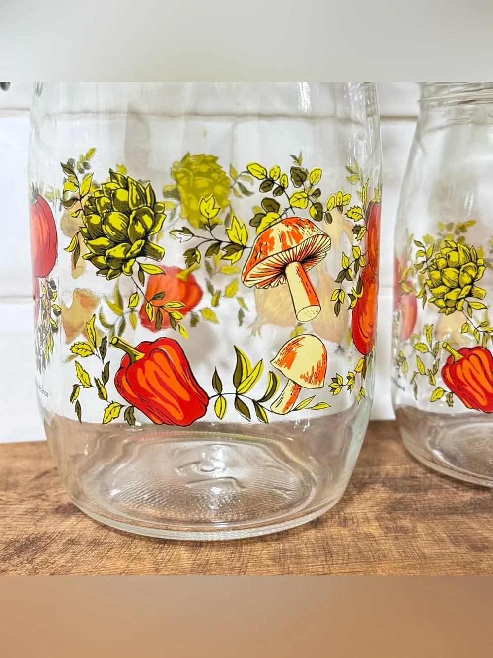 ARC France Vintage Spice Of Life Mushroom Glass Canister Jar Set Of 3 1970s MCM